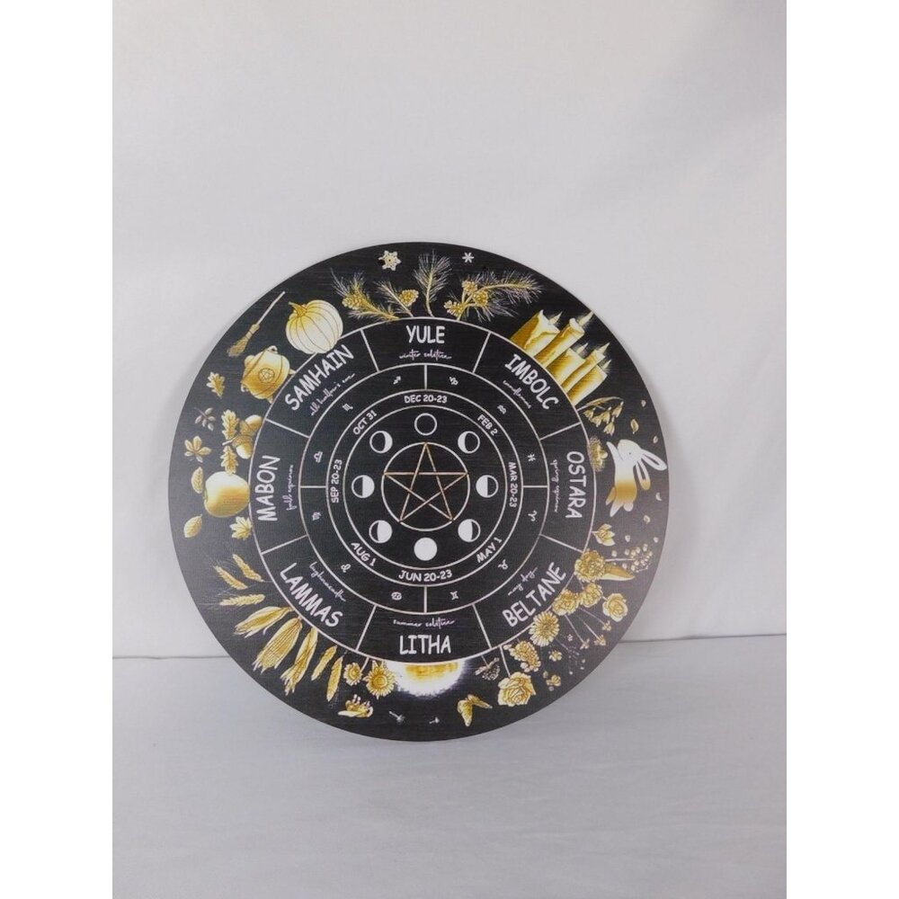 Wheel Of The Year Sabbat Wall Plaque Pentacle Moon Phases Wicca Altar Decor